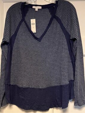 Anthropologie Eri + Ali Navy Blue Waffle V-Neck top
